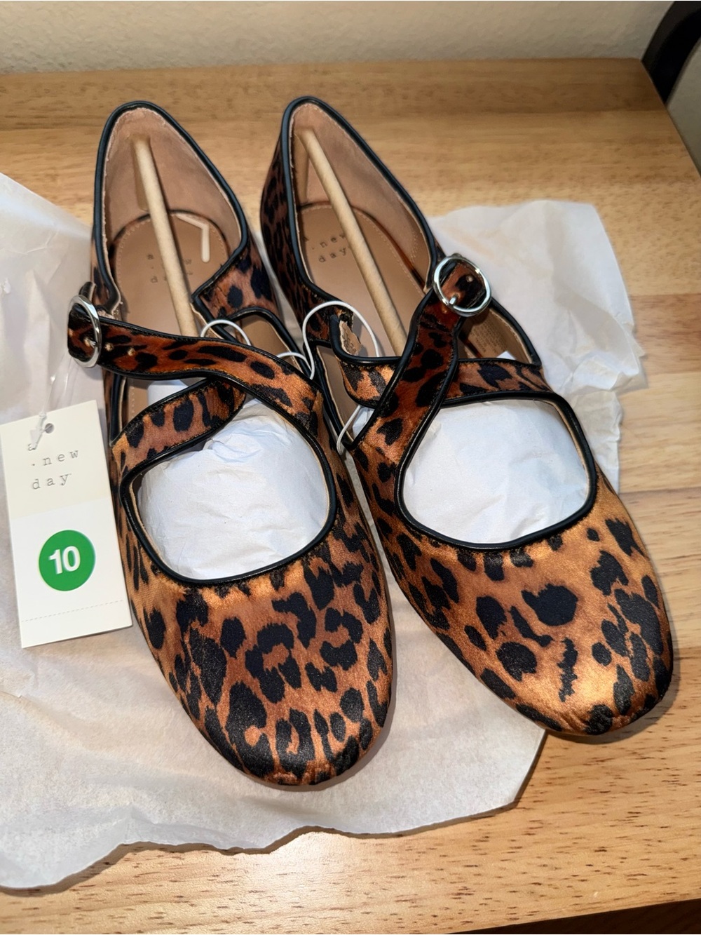 A New Day Tamsin Women’s Size 10 Leopard Print Mary Jane Ballet Flats NWT